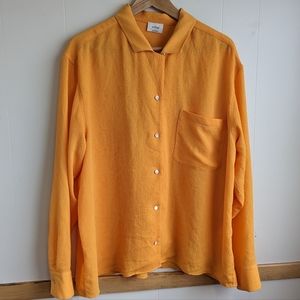 4/$40 Wilfred Aritzia | Crepe Button Down Shirt Orange Yellow Large